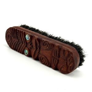 Hand-carved Wooden Maori Tiki Totem Abalone Shell Accented Brush